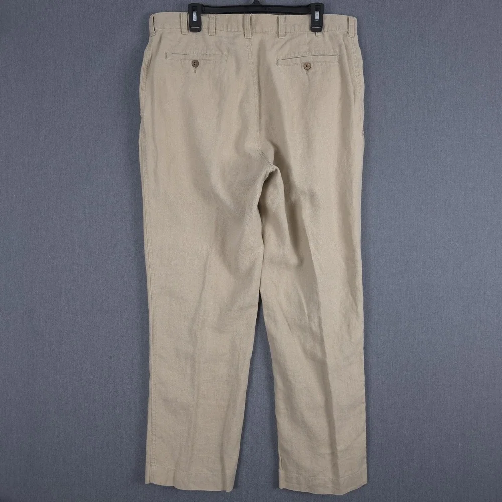 Jos A Bank Linen Pants Mens 38x30 (Fits 36x30) Khaki Flat Front Lightweight